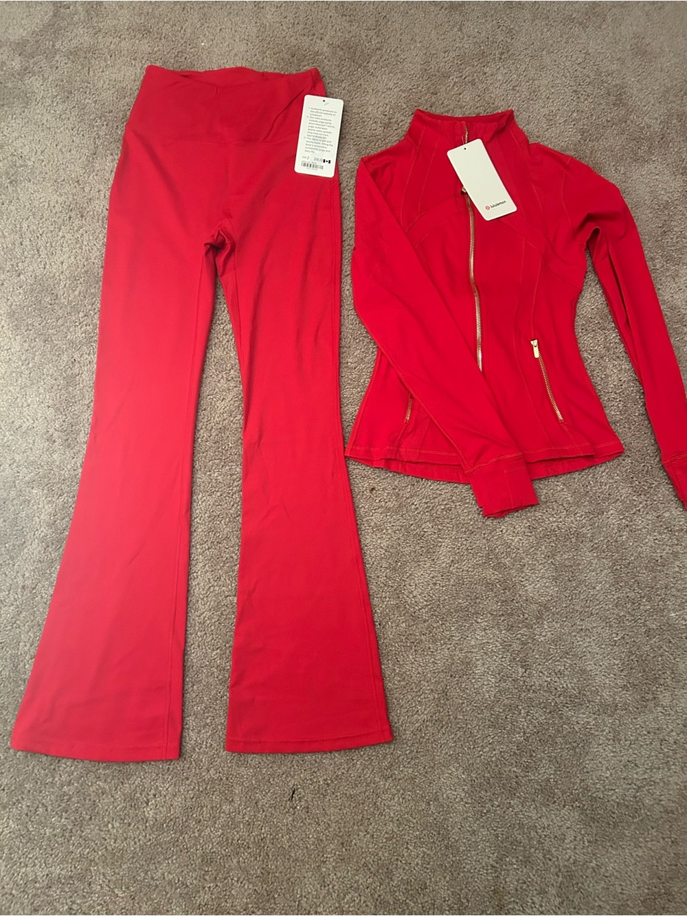 lululemon athletica Red Flare Pants with Matching Zip Jacket